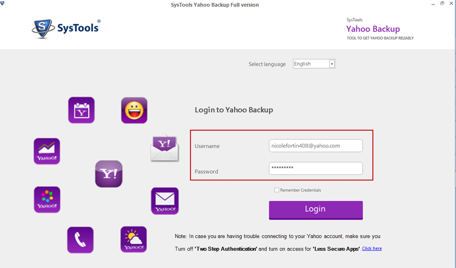 Fill Yahoo Account Credentials